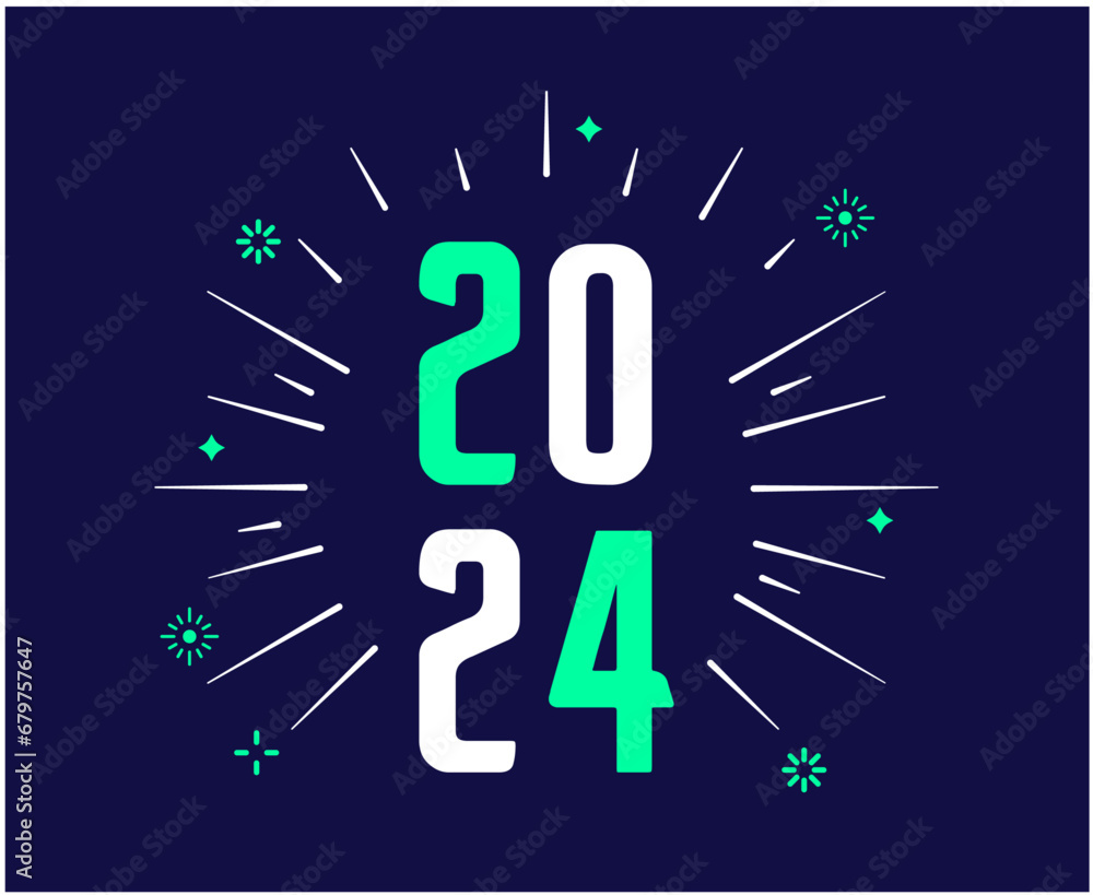 Fototapeta premium 2024 Happy New Year Holiday Graphic Design Green And White Abstract Vector Logo Symbol Illustration With Blue Background