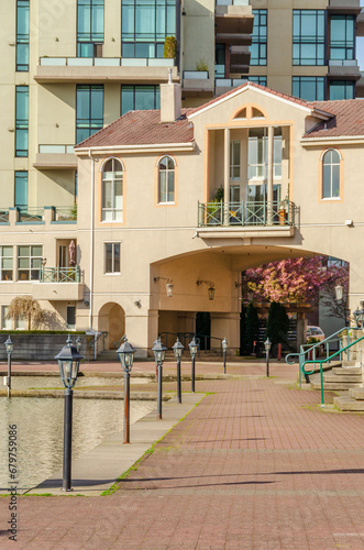 A perfect neighborhood. apartments in suburb at Spring in the north America