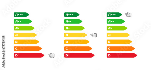 Letter rating icon. Flat, color, letter rating with finger. Vector icons