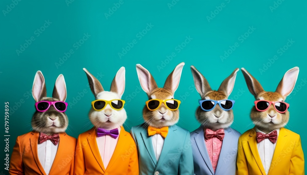 Dapper Rabbits in Colorful Outfits.