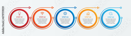 Basic RGBDesain Infografis Bisnis sederhana, vektor
templat dengan garis warna warni, ikon, angka dan
5 pilihan atau langkah. Dapat digunakan untuk proses diagram,
presentasi, tata letak alur kerja, s