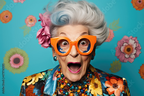 Funny and silly grandmother portrait