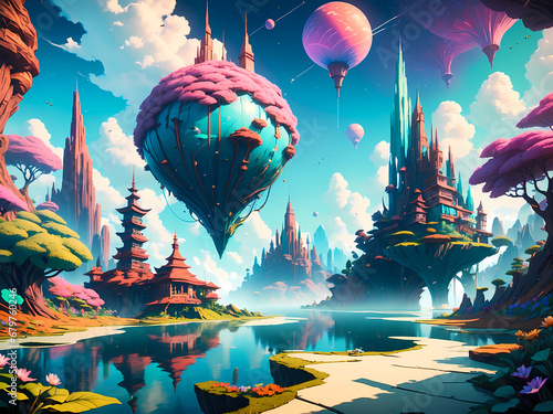 Enter a surreal realm where utopia reigns supreme. This captivating image invites you to envision a world of boundless possibilities, where harmony and beauty converge in a mesmerizing display.