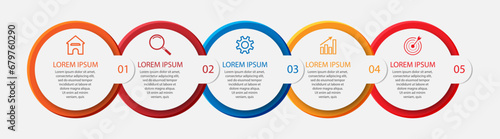 Basic RGBDesain Infografis Bisnis sederhana, vektor
templat dengan garis warna warni, ikon, angka dan
5 pilihan atau langkah. Dapat digunakan untuk proses diagram,
presentasi, tata letak alur kerja, s