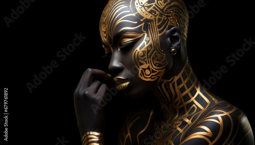 A Golden Goddess: A Woman Adorned in Shimmering Gold Paint and Beauty