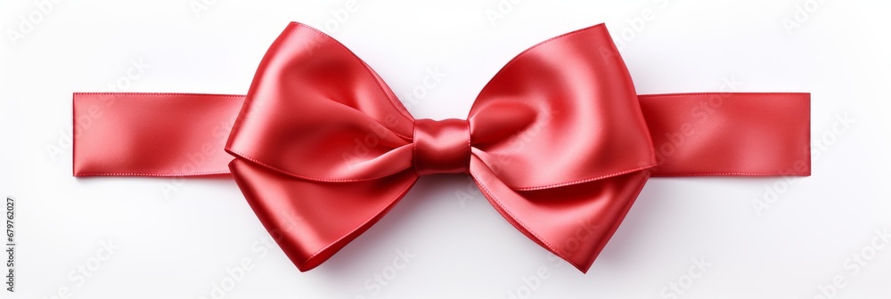 Red ribbon with bow isolated on white background, birthday or valentine's day, banner