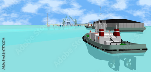 coal ship parking unloading jetty 3D illustration photo