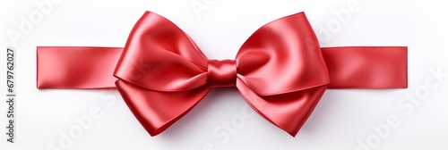 Red ribbon with bow isolated on white background, birthday or valentine's day, banner