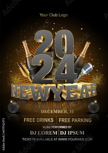 Photography 2024 Happy New Year Background for your Flyers and Greetings Card or new year themed party invitation