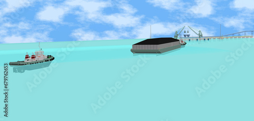 coal ship parking unloading jetty 3D illustration photo