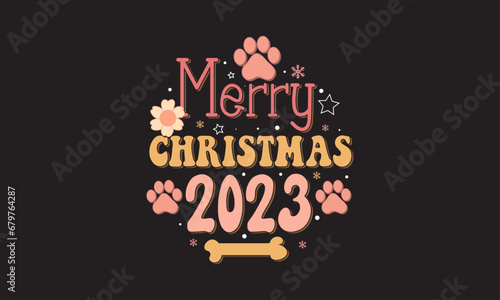 Retro Christmas Dog Bandana SVG Design, I believe in Santa paws, Merry Christmas 2023