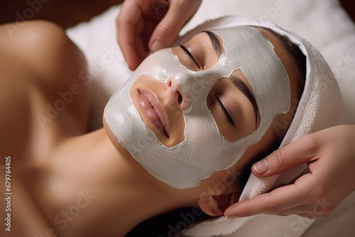 Woman treatment face skin cosmetic facial spa caucasian mask beauty therapy