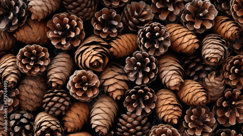 Pine cones background. Pine cones texture. Pine cones pattern.