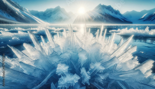 Winter wonderland with icy crystals. Generative ai.