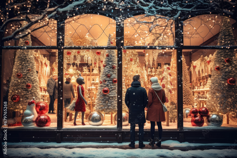 Holiday window displays in shopping districts