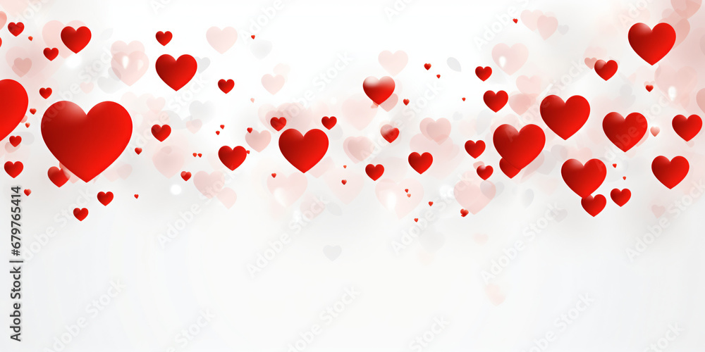 Background for congratulations happy Valentine's day with red hearts on a white background. - obrazy, fototapety, plakaty 