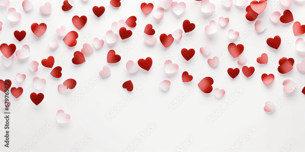 Background for congratulations happy Valentine's day with red hearts on a white background. - obrazy, fototapety, plakaty 
