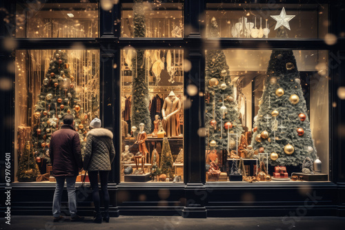 Holiday window displays in shopping districts