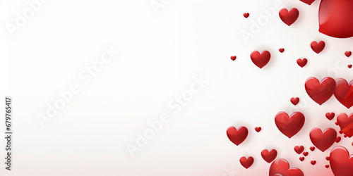 Background for congratulations happy Valentine's day with red hearts on a white background.