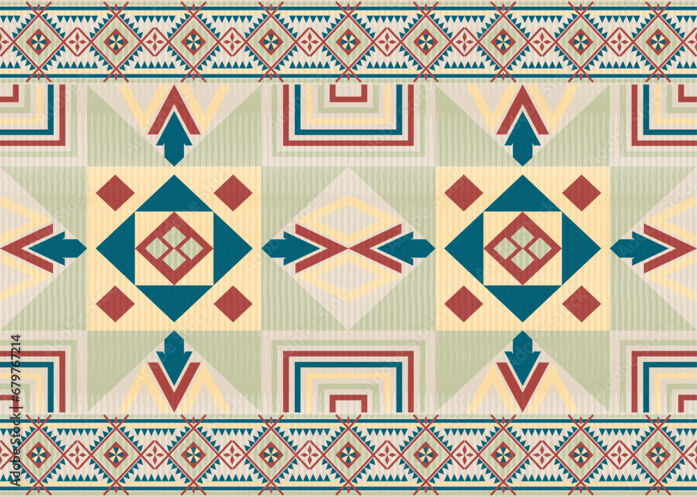 Fototapeta premium American ethnic native pattern.Traditional Navajo,Aztec,Apache,Southwest and Mexican style fabric pattern.Abstract vector motifs pattern.Design for fabric,clothing,blanket,carpet,woven,wrap,decoration