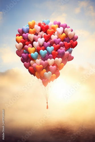 Heart-shaped balloons in various colors