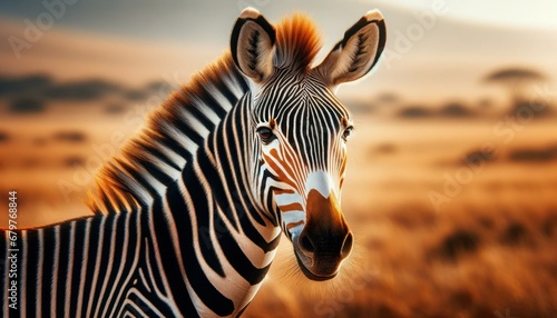 Grevy's zebra (Equus grevyi) in the savanna, distinctive stripes.
 photo