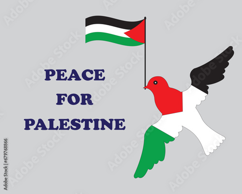 Peace for Palestine. Dove bird holding the Palestine flag. Vector illustration.