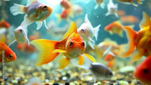 3d goldfish tank beautiful fancy gold fishlots of fish.Generative AI © shuvodesign