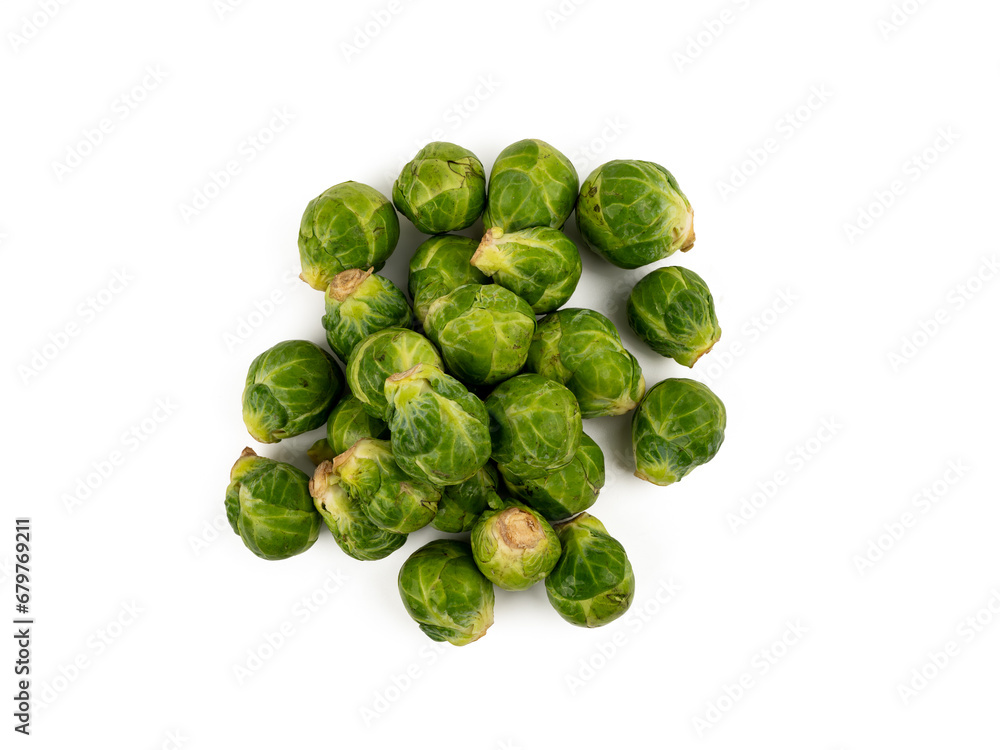 Brussels sprouts on a white background. Fresh, small Brussels sprouts on a white isolated background. Brussels sprouts on a white background. Fresh, small Brussels sprouts on a white isolated background.