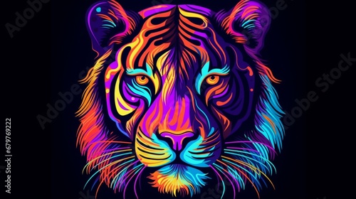 a colorful tiger on black background in the style of.Generative AI