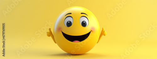 Realistic yellow glossy 3d emotion happy face. Emoticon collection.Generative AI