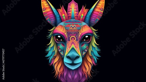 a hip colorful Llama head design with a futuristic.Generative AI