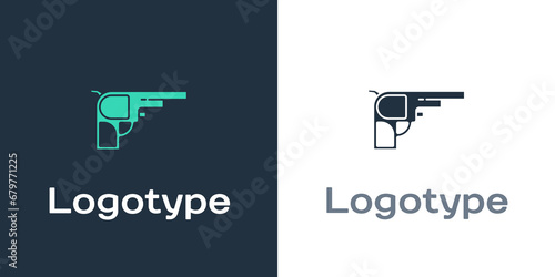 Logotype Revolver gun icon isolated on white background. Logo design template element. Vector