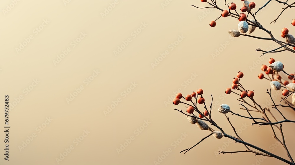  a group of birds sitting on top of a tree with orange and white balls hanging from it's branches.