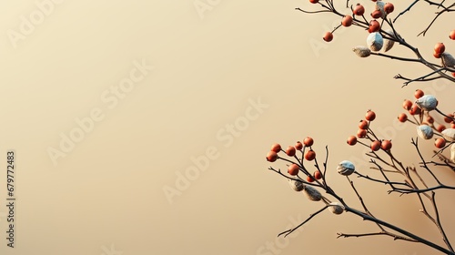  a group of birds sitting on top of a tree with orange and white balls hanging from it s branches.