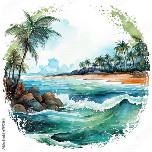 watercolor Beach themed picture frame clipart, Generative Ai