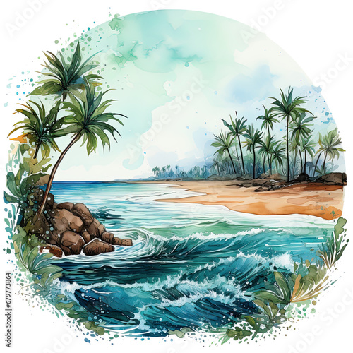 watercolor Beach themed picture frame clipart, Generative Ai © creativeproartist