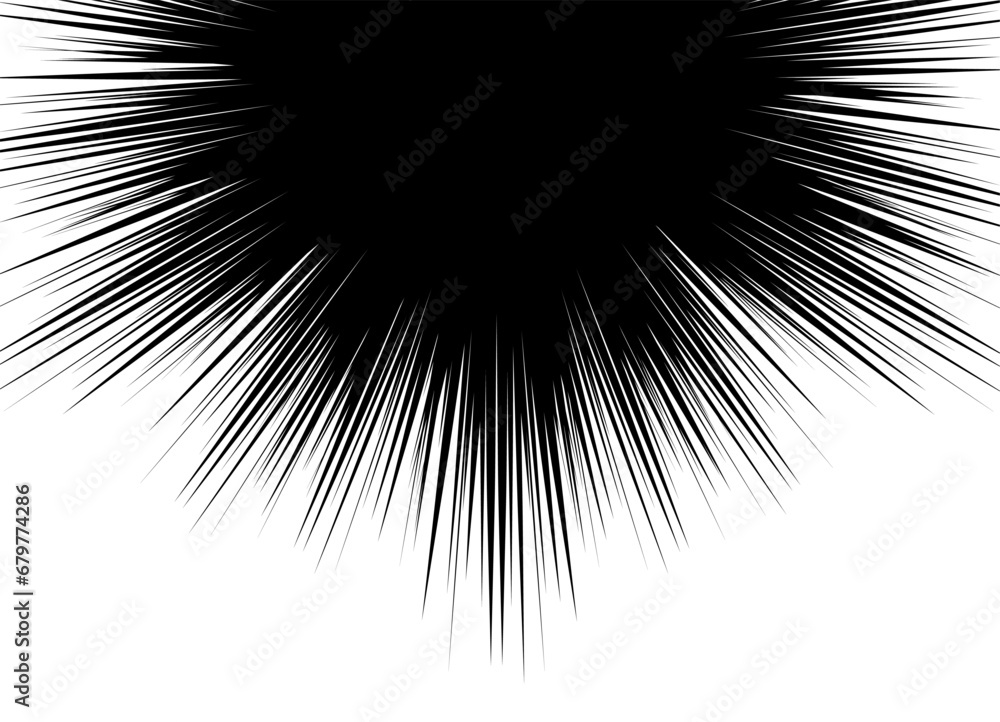 Fototapeta premium Vector background in the form of an abstract explosion in the center with space for text. Abstract flash. Black and white vector pattern