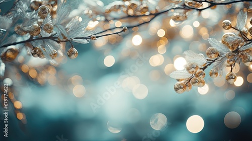  a close up of a tree branch with a bunch of lights in the background and a blurry boke of lights in the foreground.