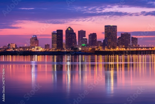 Boston Skyline at Dusk, Boston, Massachusetts, United States, Skyline of New Orleans with Mississippi River at Dusk, AI Generated © Iftikhar alam