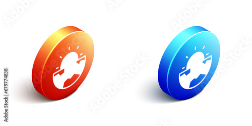 Isometric Earth core structure crust icon isolated on white background. Orange and blue circle button. Vector