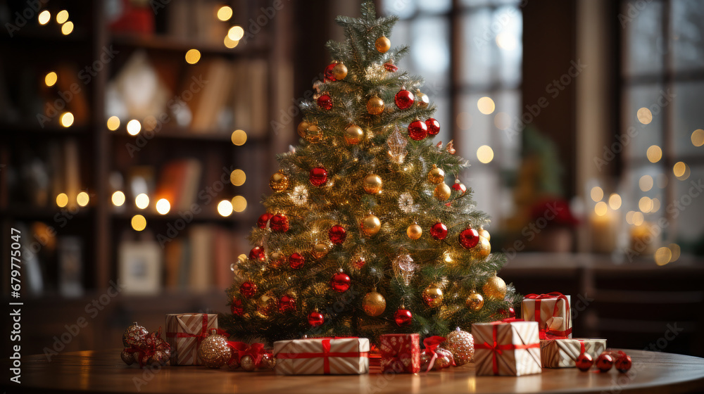 Festive Splendor: Christmas Tree and Decorations. Generative AI Festive Splendor: Christmas Tree and Decorations. Generative AI