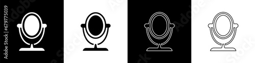 Set Round makeup mirror icon isolated on black and white background. Vector