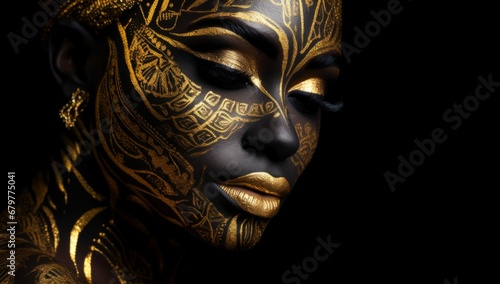 Gilded Beauty: A Woman's Face Transformed in Radiant Gold and Mysterious Black © Marius