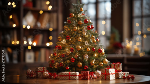 Festive Splendor: Christmas Tree and Decorations. Generative AI © Sascha