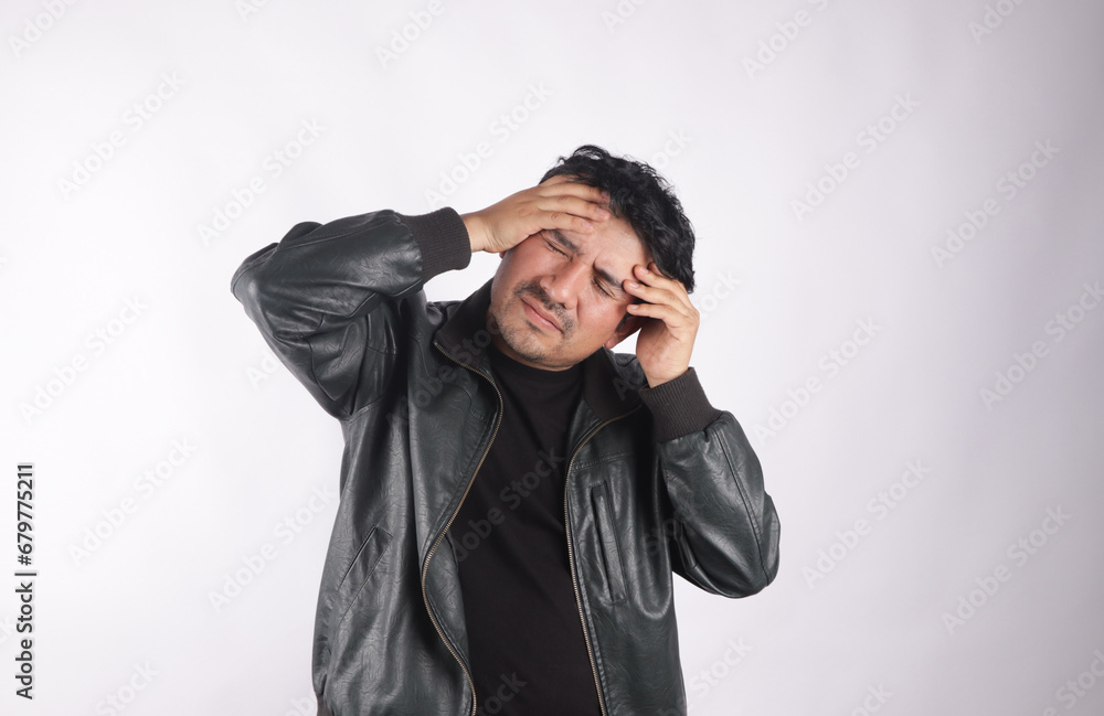 Photograph of person with headache. Concept of health and diseases. Photograph of person with headache. Concept of health and diseases.