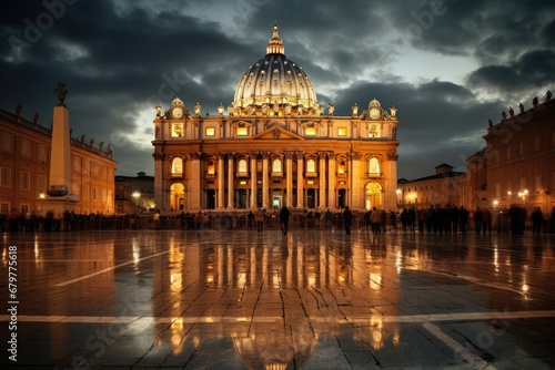 Basilica of Saint Peter in Vatican at night, Rome, Italy, St Peter Cathedral in Rome, Italy, AI Generated