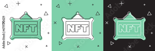 Set NFT Digital crypto art icon isolated on white and green, black background. Non fungible token. Vector