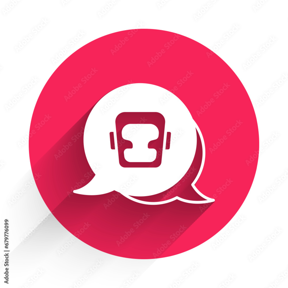 White Boxing helmet icon isolated with long shadow background. Red circle button. Vector White Boxing helmet icon isolated with long shadow background. Red circle button. Vector