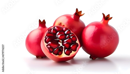 Ripe pomegranate on a white background, pomegranate berries, large spherical berry close up